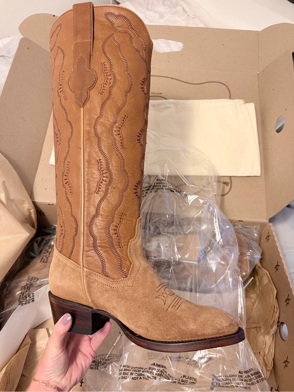Kendra Scott Tan Suede & Leather Abbie Western Knee Boot